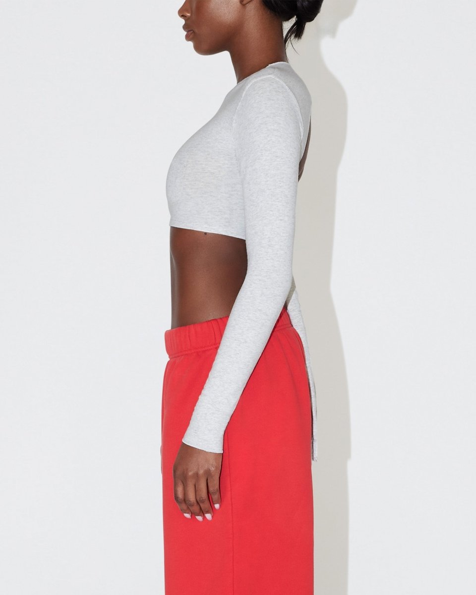 Long Sleeve Wrap Top | Light Heather Grey