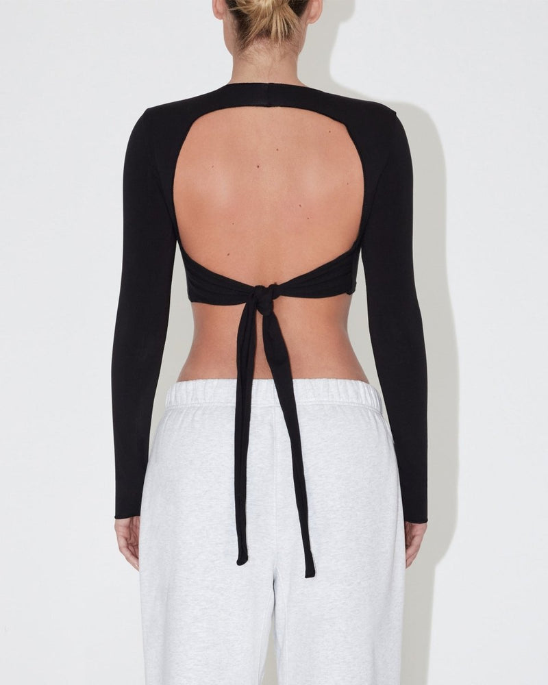 Long Sleeve Wrap Top Black Khy