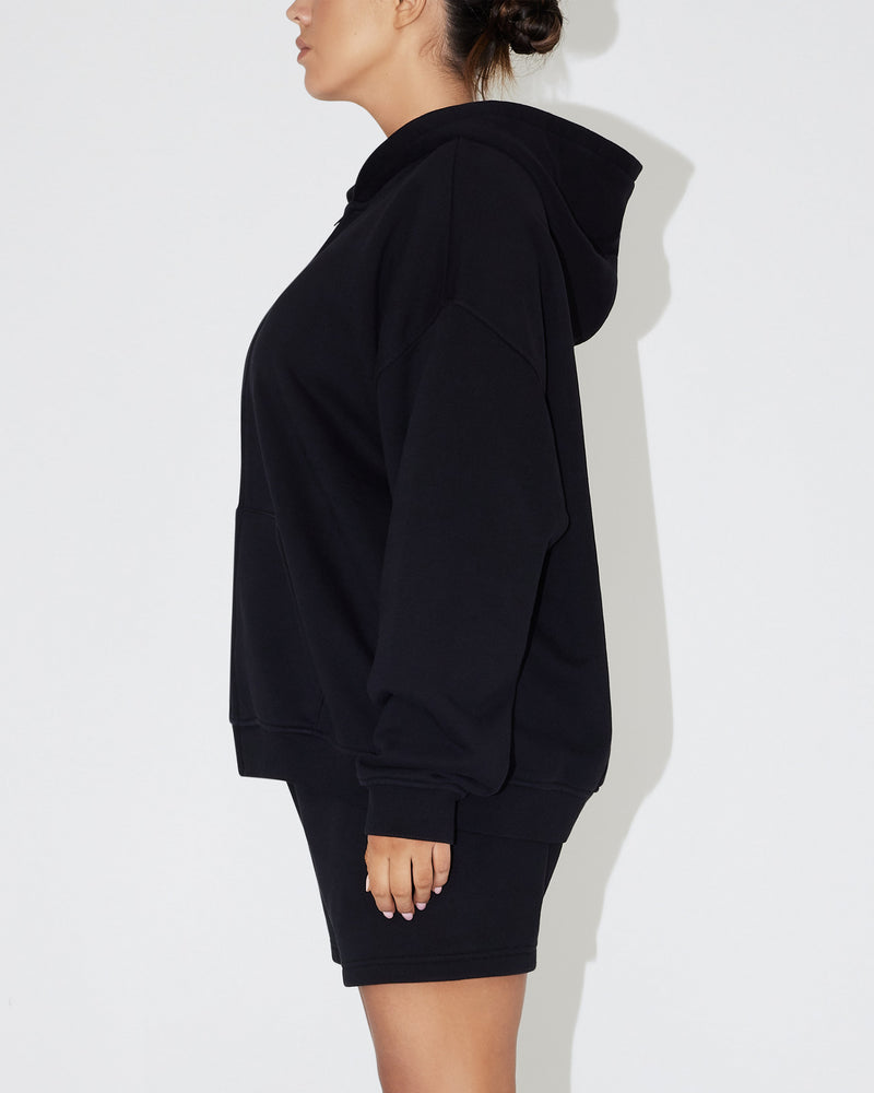 Fleece Oversized Zip Hoodie | Black