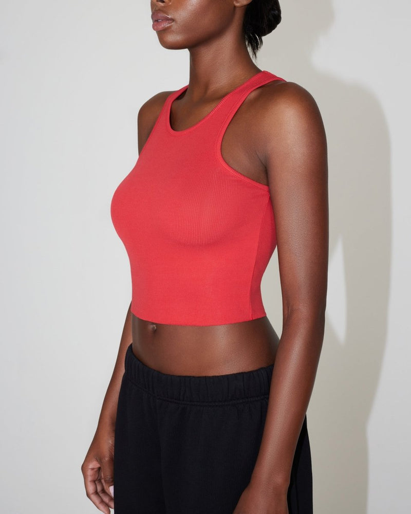 Cropped Raw Hem Rib Tank | Red – Khy