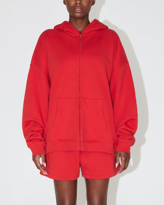Fleece Oversized Zip Hoodie | Red
