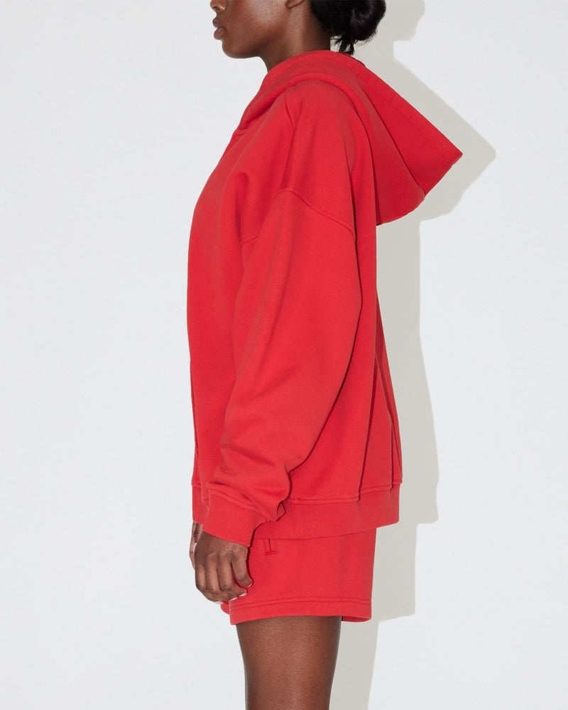 Fleece Oversized Zip Hoodie Red Khy