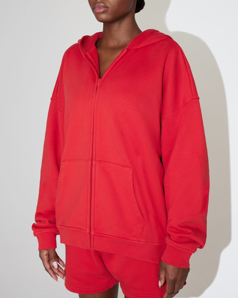 Fleece Oversized Zip Hoodie Red Khy