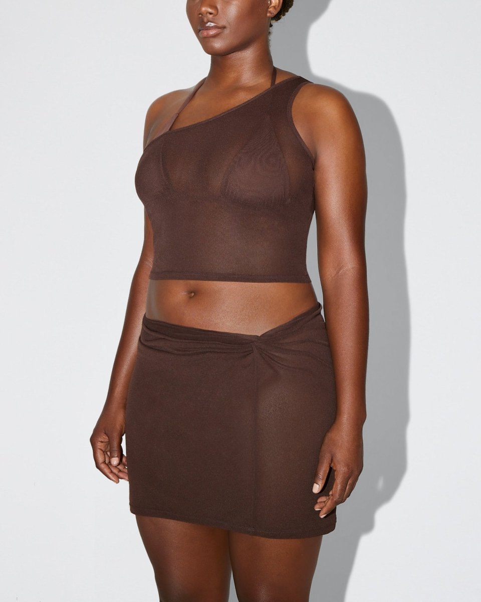 Mesh Twist Mini Skirt | Chocolate