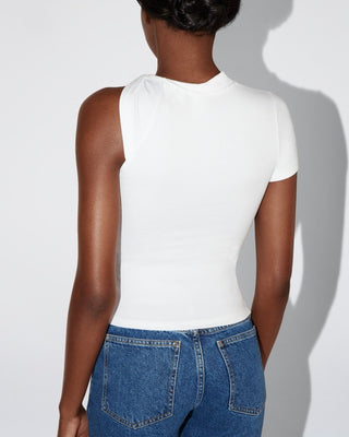 One Shoulder Twist Tee | White