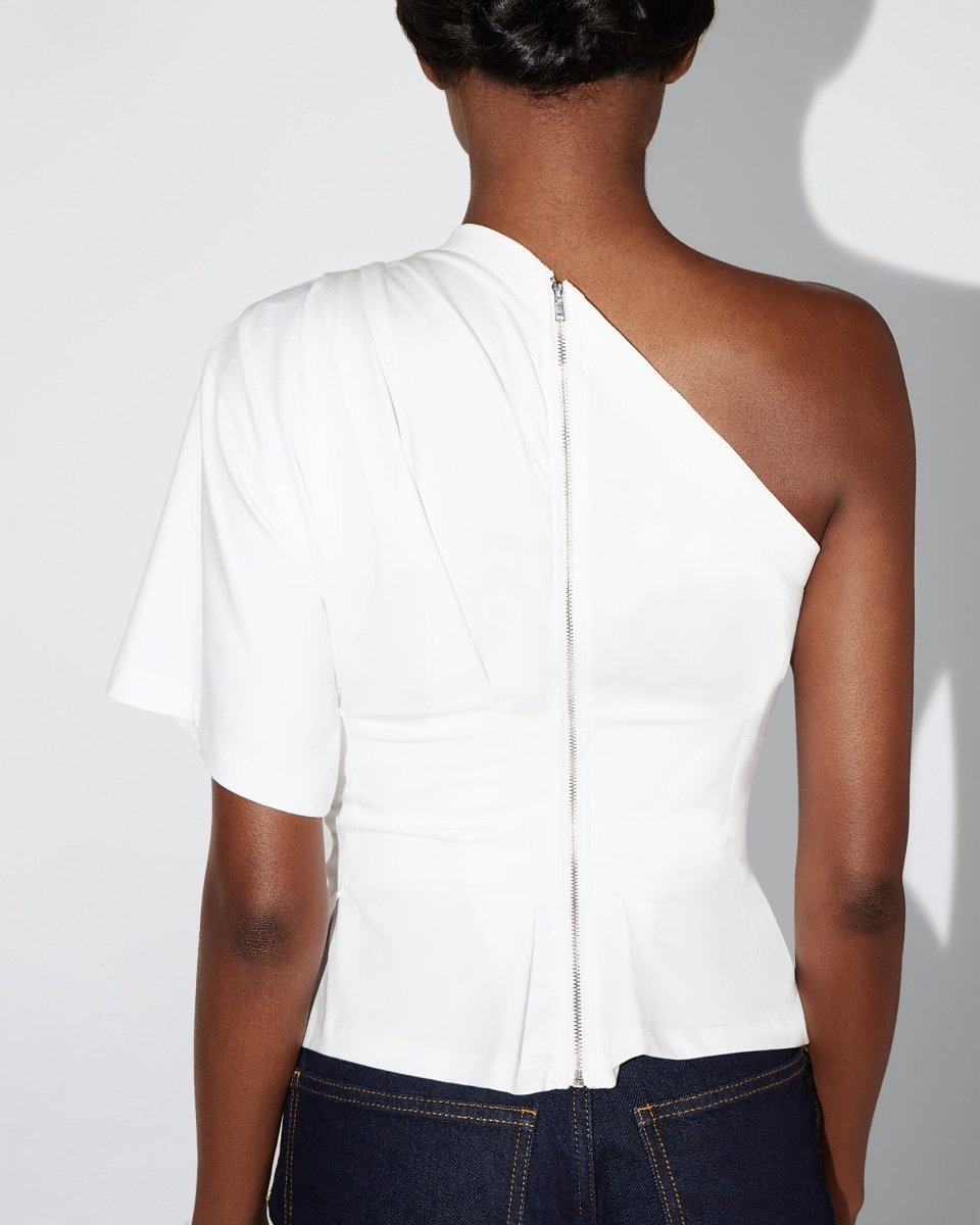 One Shoulder Cinching Tee | White