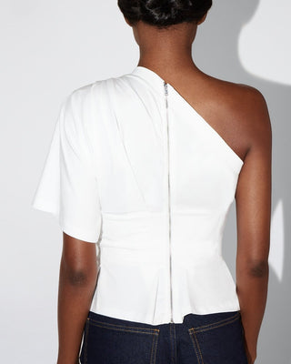 One Shoulder Cinching Tee | White