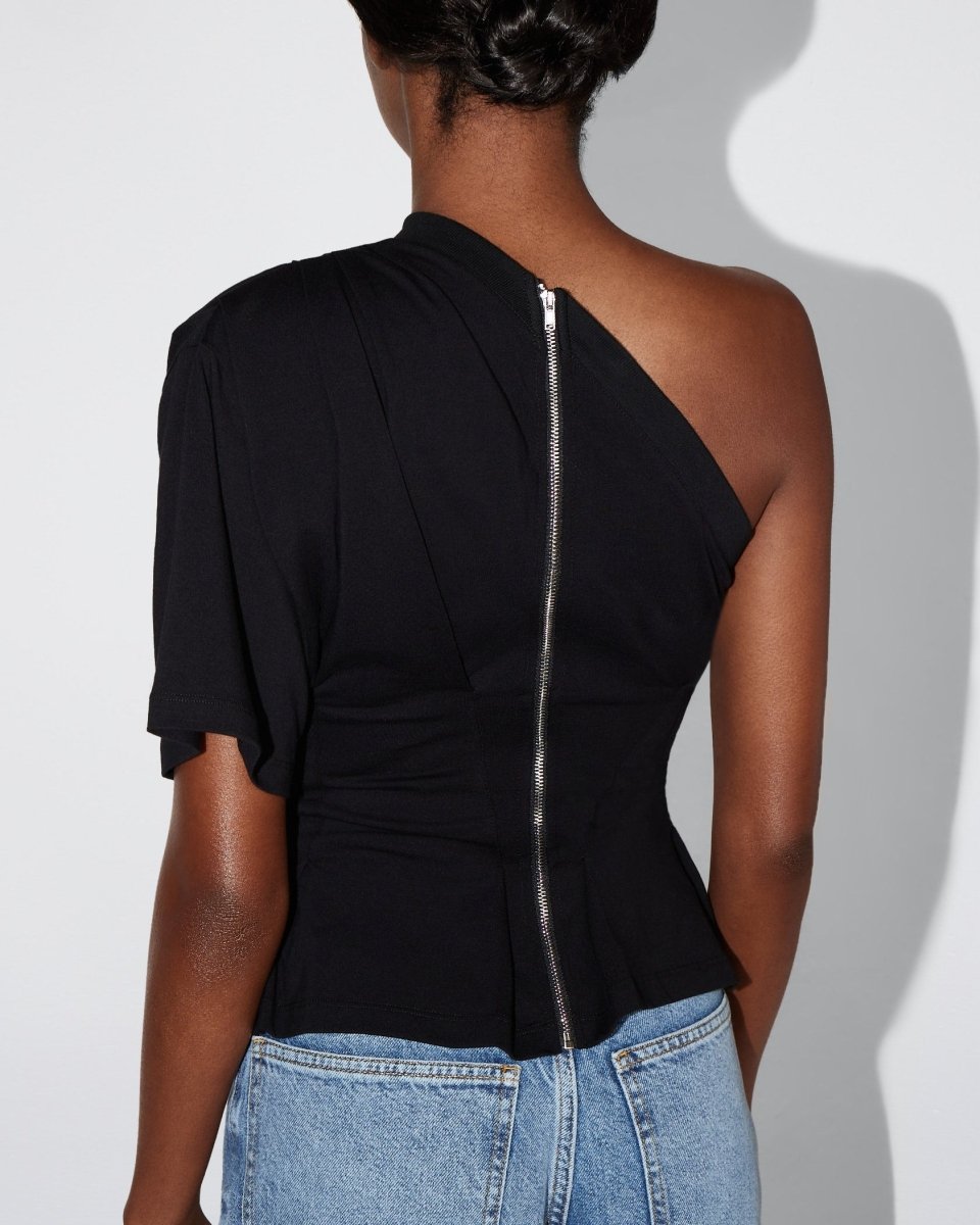 One Shoulder Cinching Tee | Black