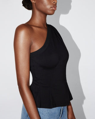 One Shoulder Cinching Tee | Black