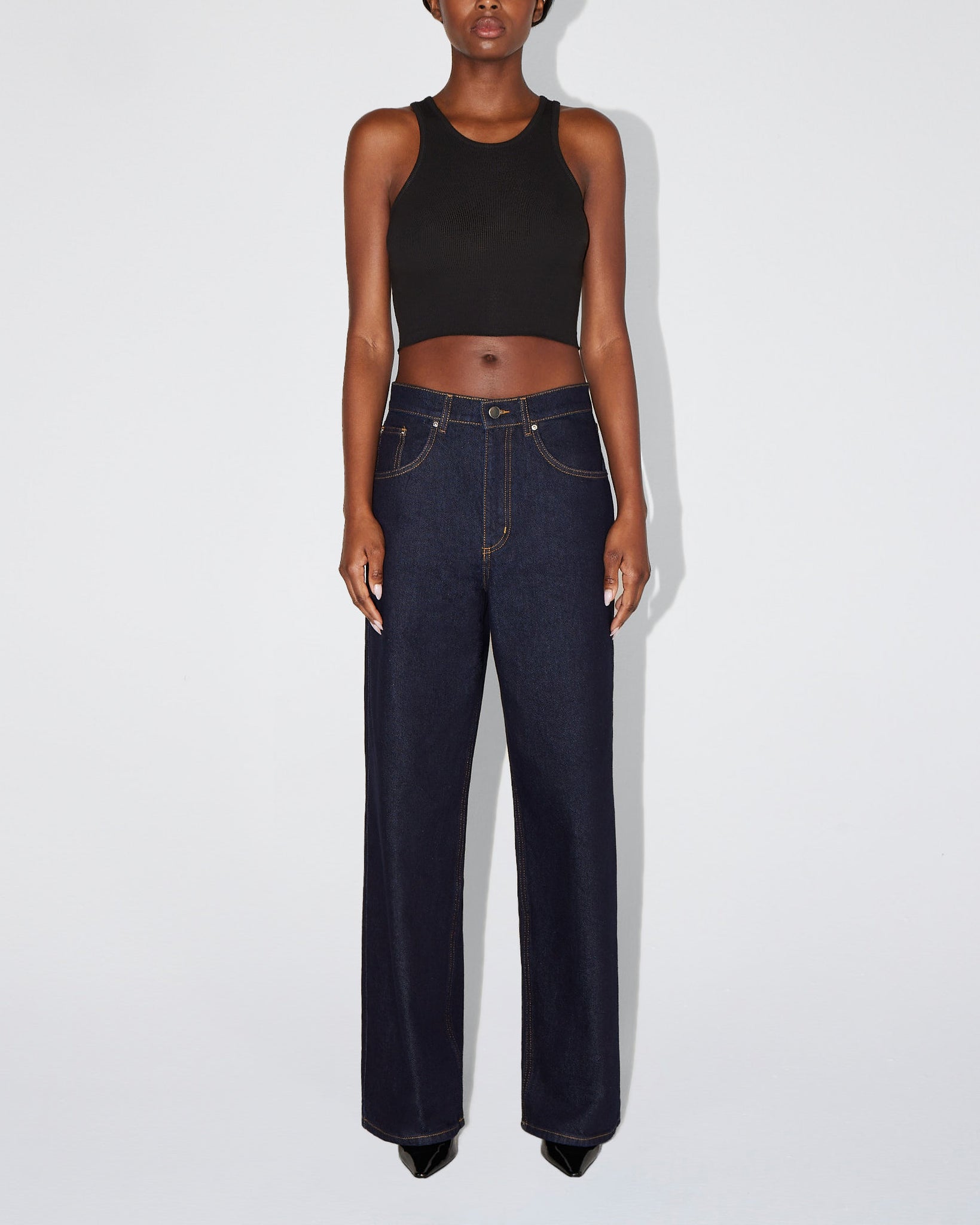 Dark Wash Low Rise Wide Leg Denim Jeans | Khy