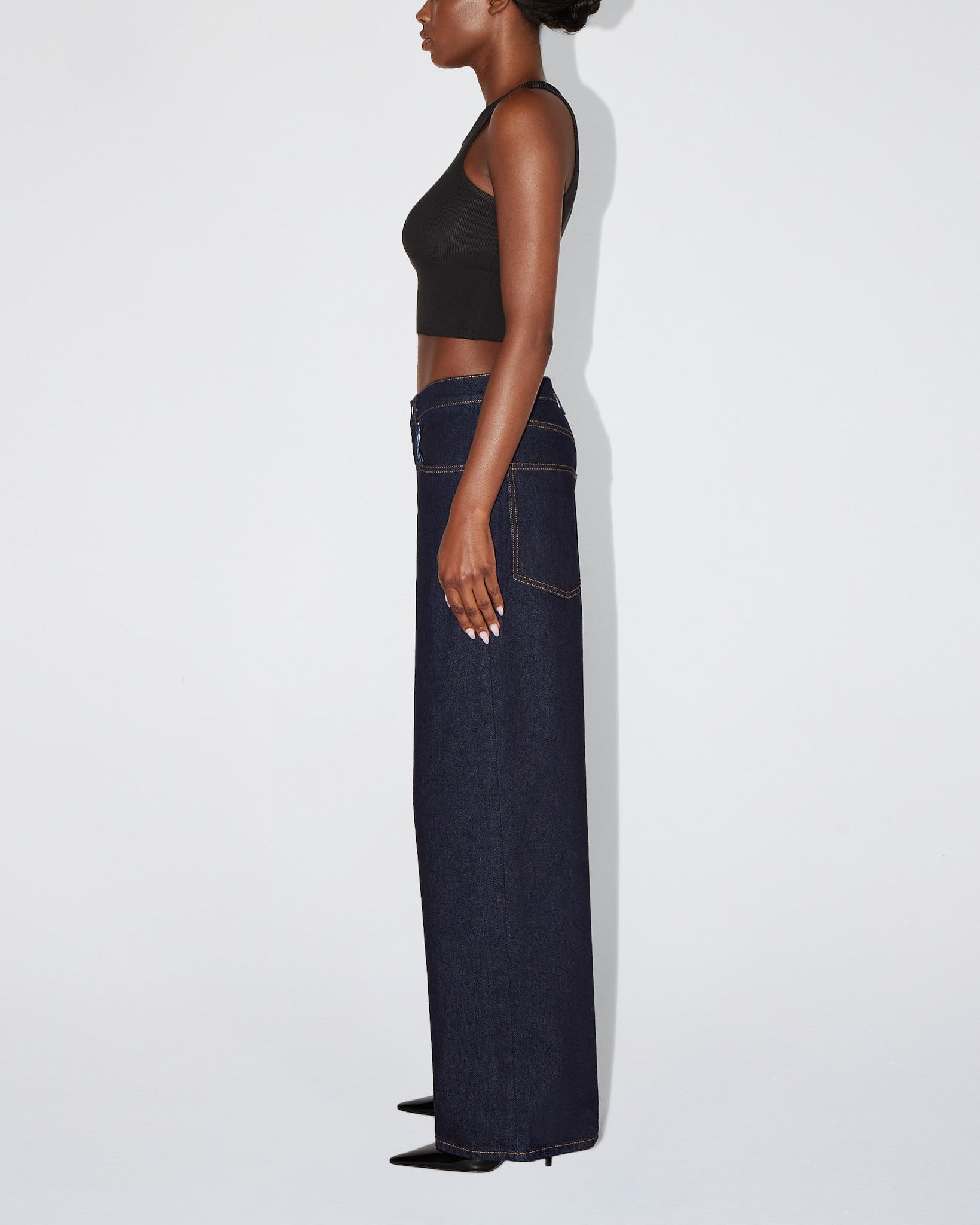 Dark Wash Low Rise Wide Leg Denim Jeans | Khy