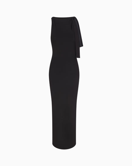 Sueded Stretch Knotted Maxi Dress | Black