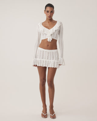 Starlight Ruffle Crochet Cardi | Tidal White