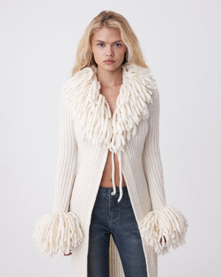 Fringe Robe Wool Cardigan | Ivory