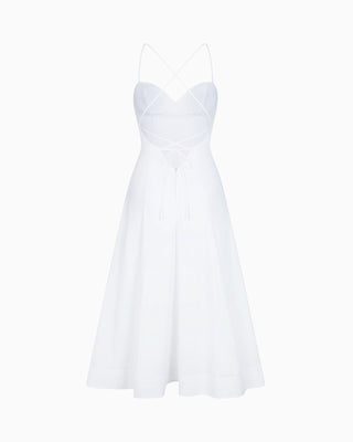 Poplin Low Back Midi Dress | White
