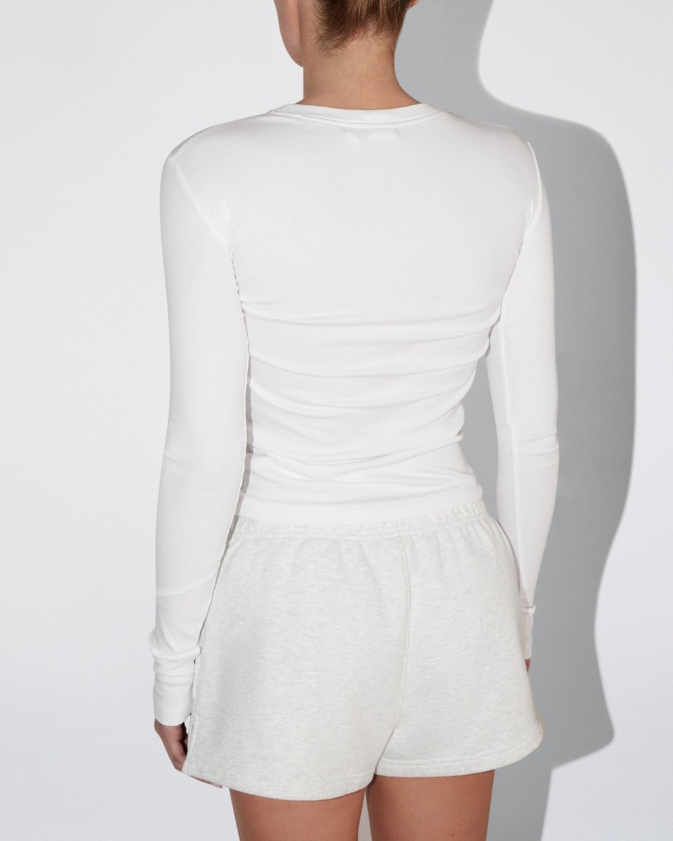 Long Sleeve Ribbed Tee | White