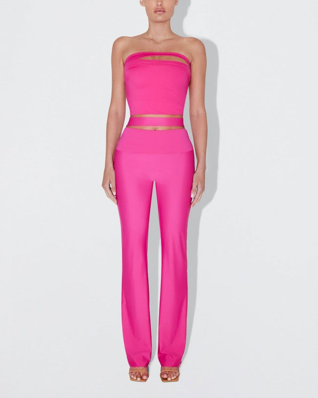 Sleek Stretch Cutout Foldover Pant | Fuchsia
