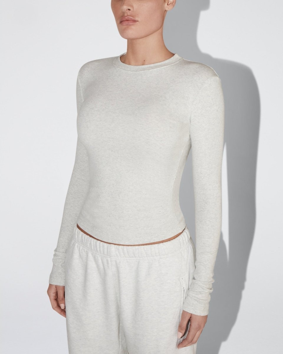 Long Sleeve Ribbed Tee | Light Heather Grey