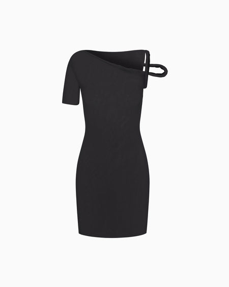 Mesh Stretch Twist Mini Dress | Black