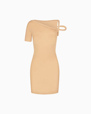 Nude Mesh Stretch Twist Mini Dress Nude Mesh Stretch Twist Mini Dress