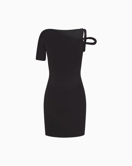 Sueded Stretch Twist Mini Dress | Black