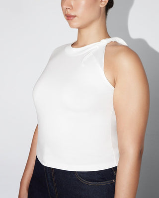 One Shoulder Twist Tee | White