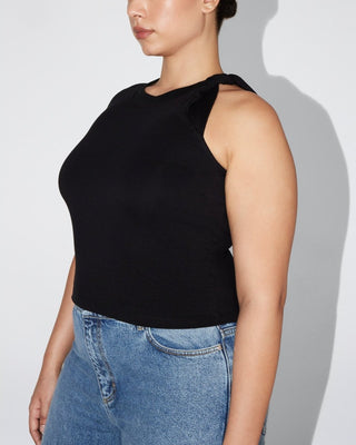 One Shoulder Twist Tee | Black