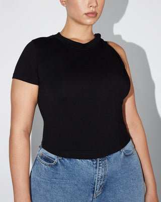 One Shoulder Twist Tee | Black