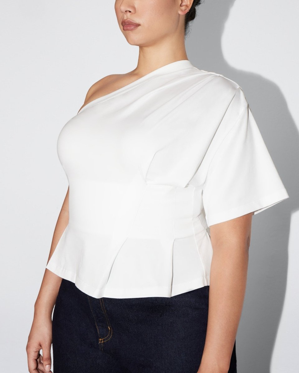 One Shoulder Cinching Tee | White