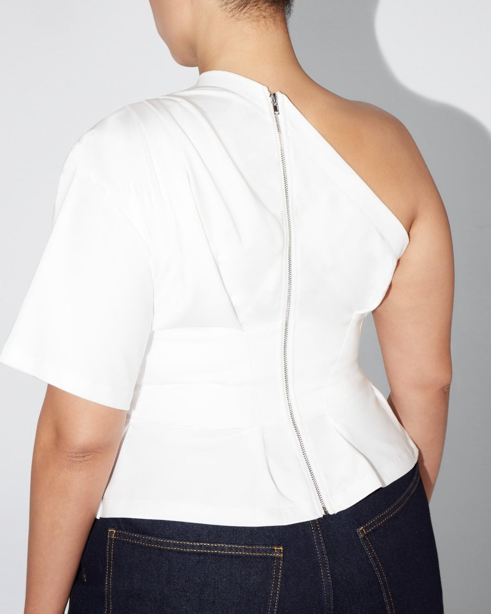 One Shoulder Cinching Tee | White