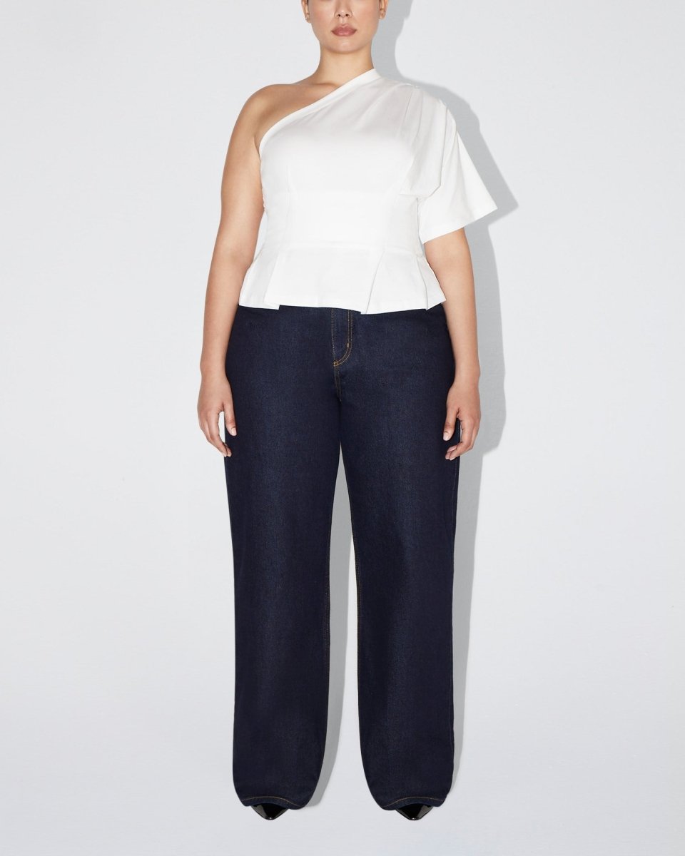 One Shoulder Cinching Tee | White