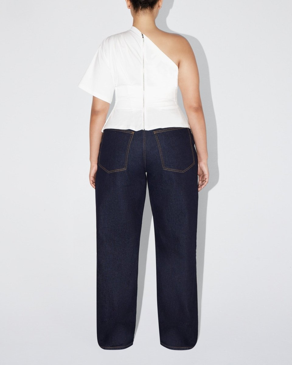 One Shoulder Cinching Tee | White