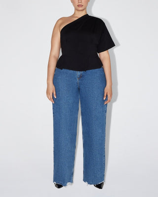 One Shoulder Cinching Tee | Black