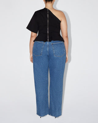 One Shoulder Cinching Tee | Black