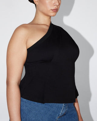 One Shoulder Cinching Tee | Black