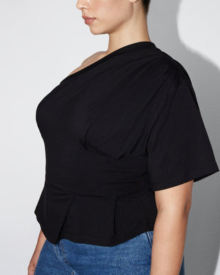 One Shoulder Cinching Tee | Black