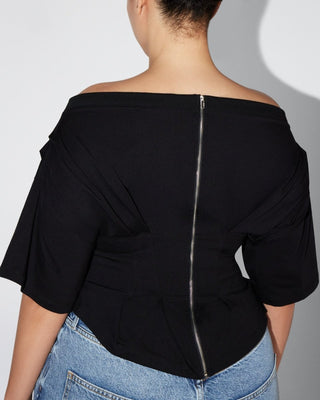 Off the Shoulder Cinching Tee | Black