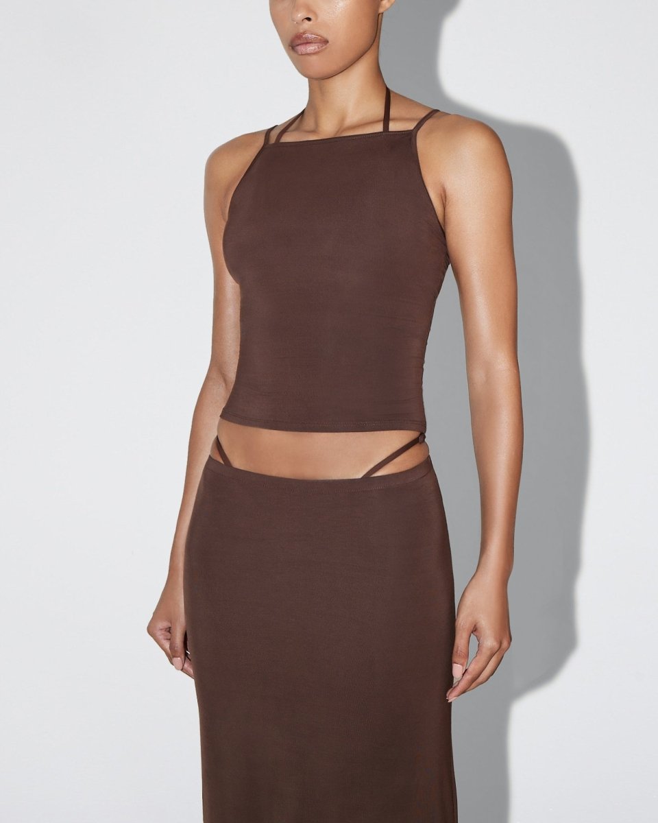 Soft Stretch High Neck Tank | Chocolate