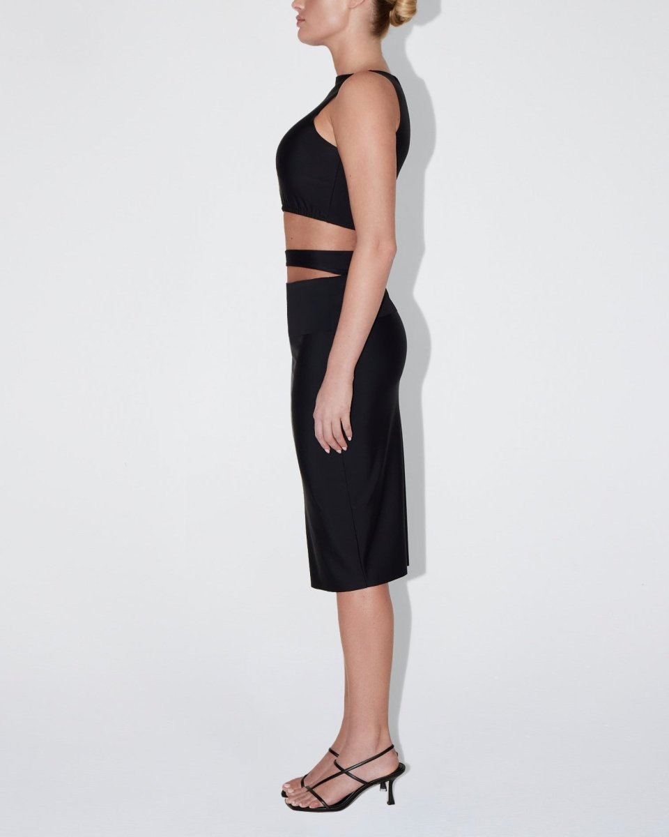 Sleek Stretch Micro One Shoulder Top Black – Khy - Main Image