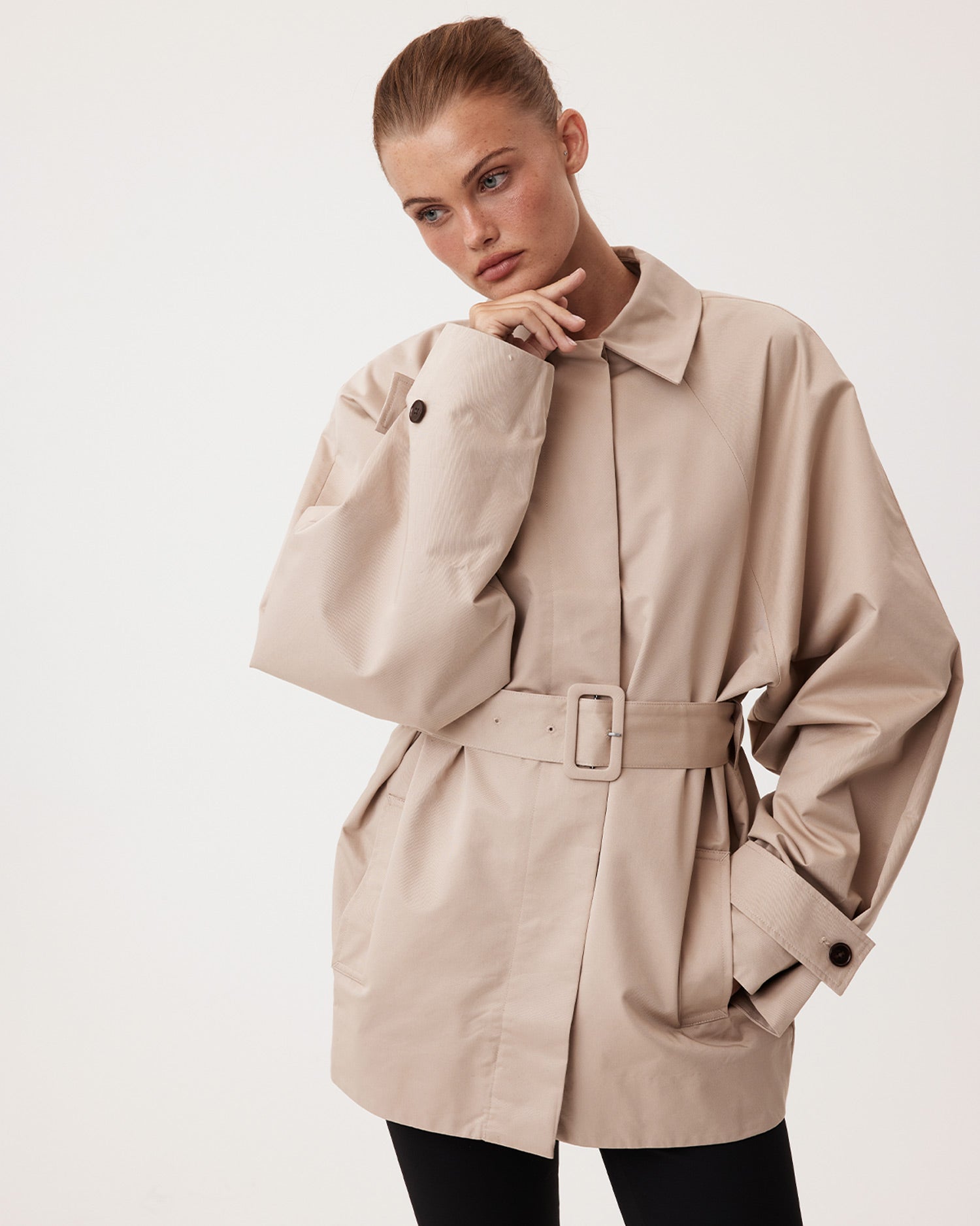Taupe Short Trench Coat Outerwear Fitted | Khy
