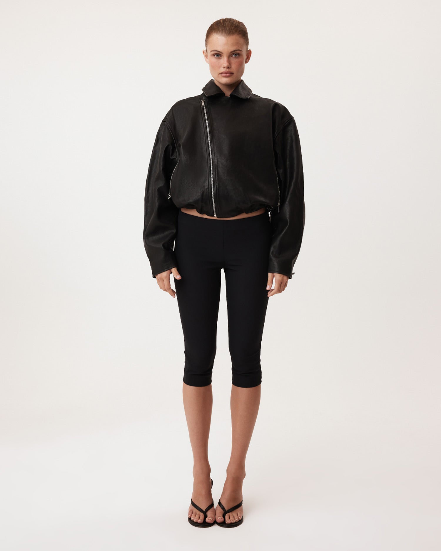 Black Leather Moto Jacket Stretch Fitted | Khy