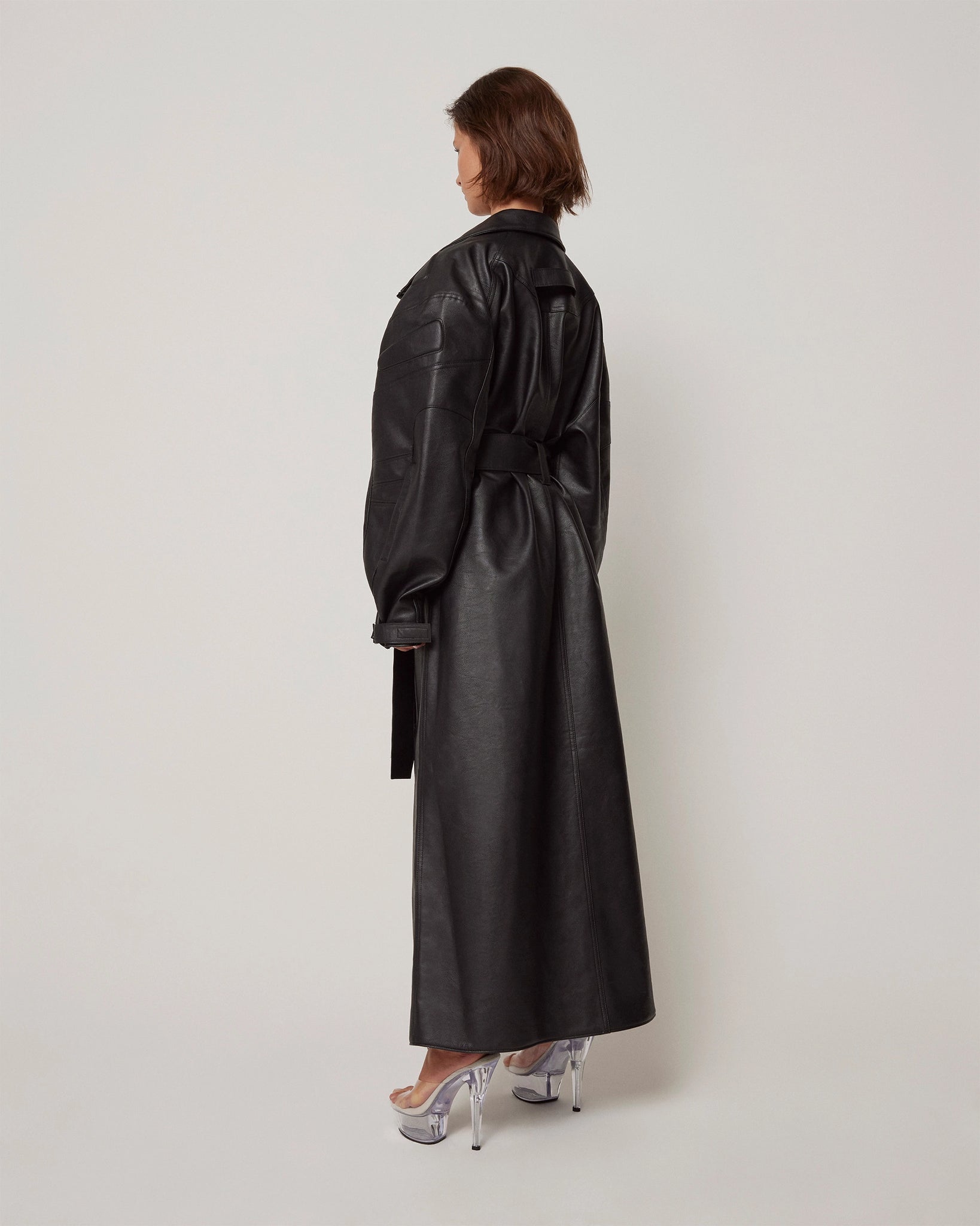 Black Faux Leather Trench Outerwear | Khy