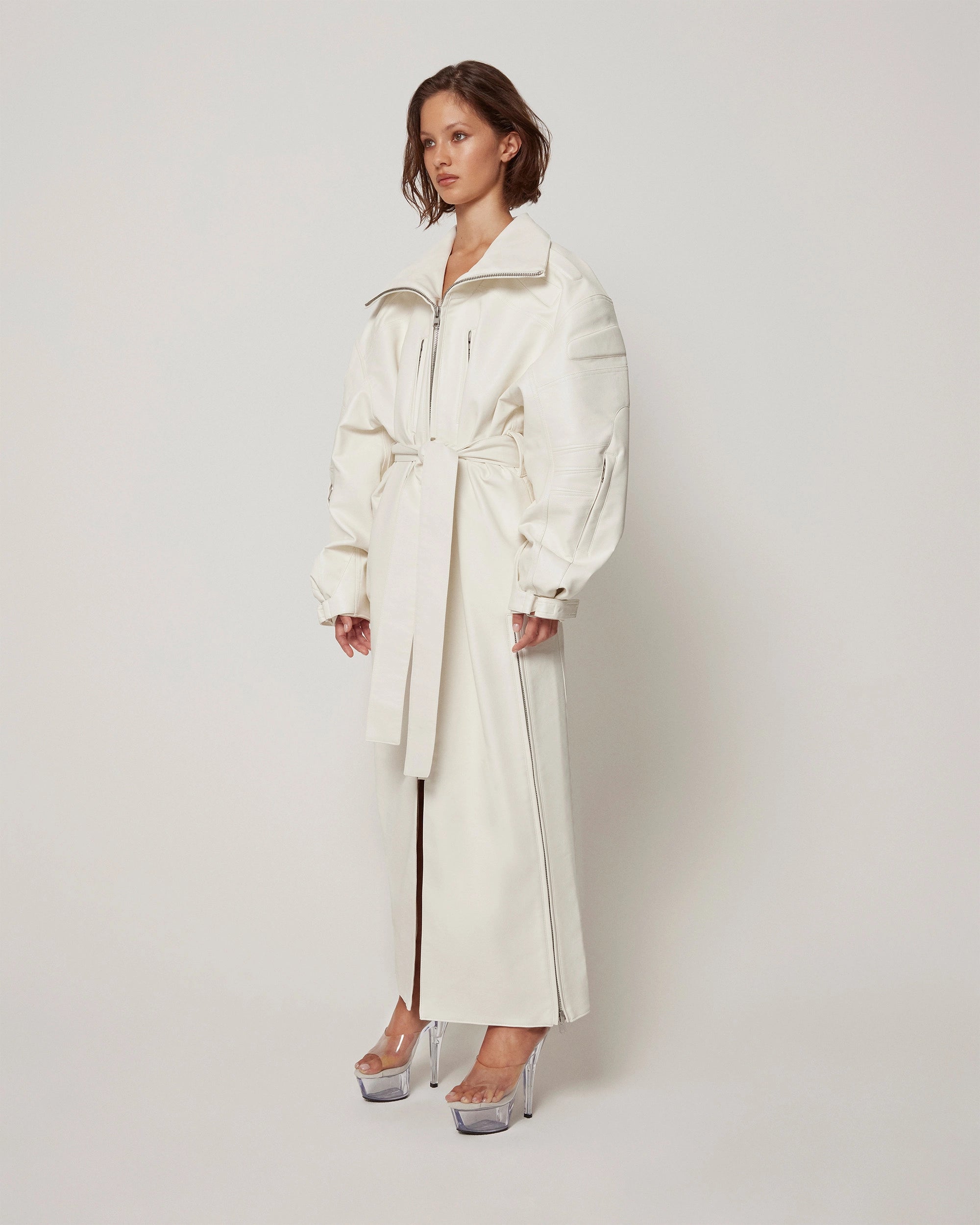 Faux Leather Trench | Chalk – Khy