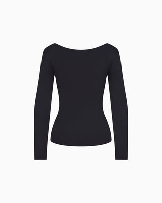 Smooth Stretch Boat Neck Long Sleeve | Black