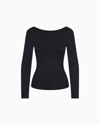 Smooth Stretch Boat Neck Long Sleeve | Black