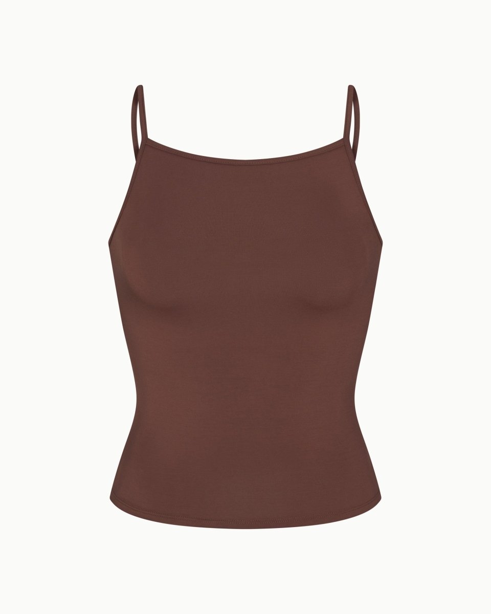Soft Stretch High Neck Tank | Chocolate