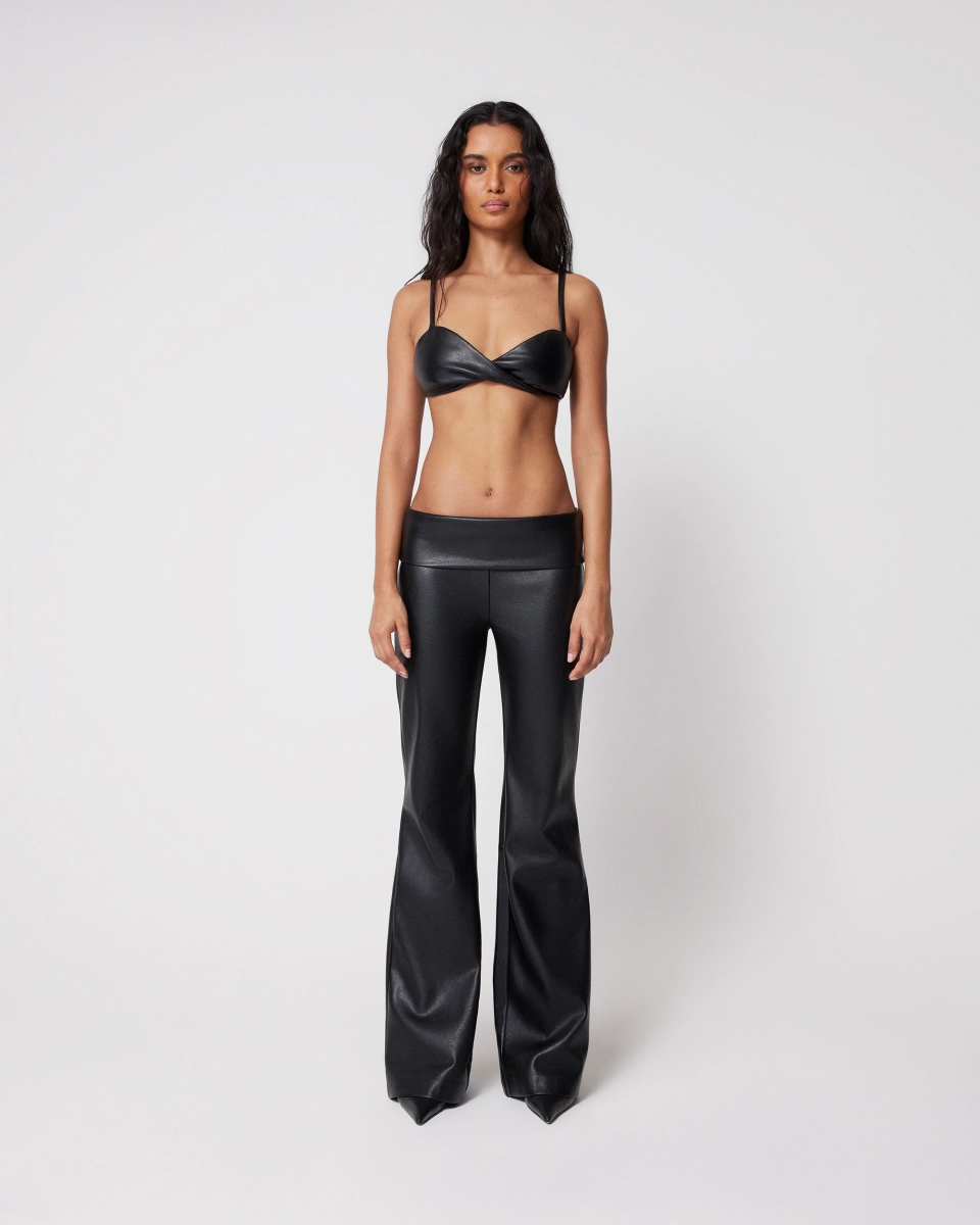 Faux Leather Low Rise Foldover Pant | Black – Khy Faux Leather Low Rise Foldover Pant | Black – Khy