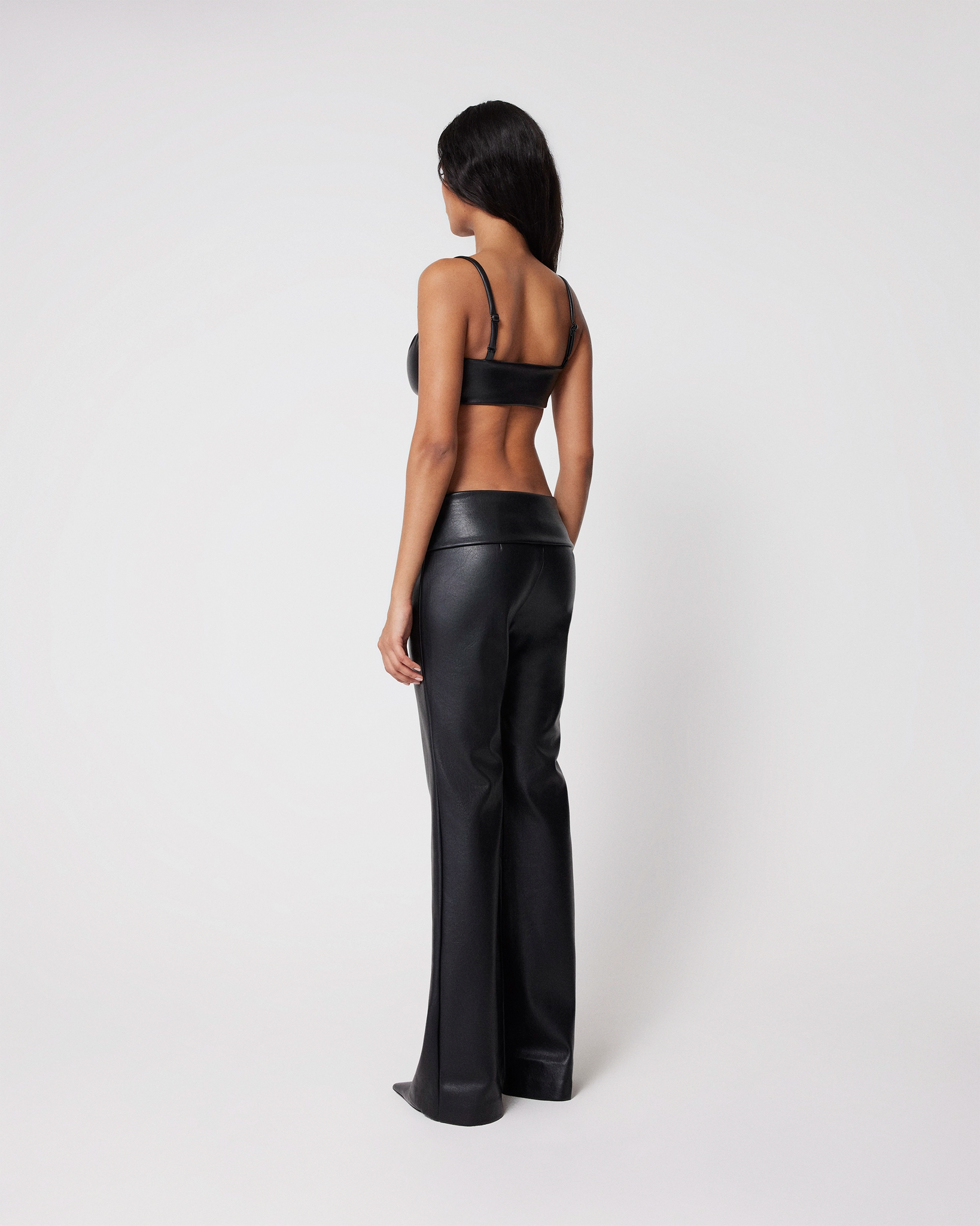 Black Faux Leather Low Rise Foldover Pant | Khy