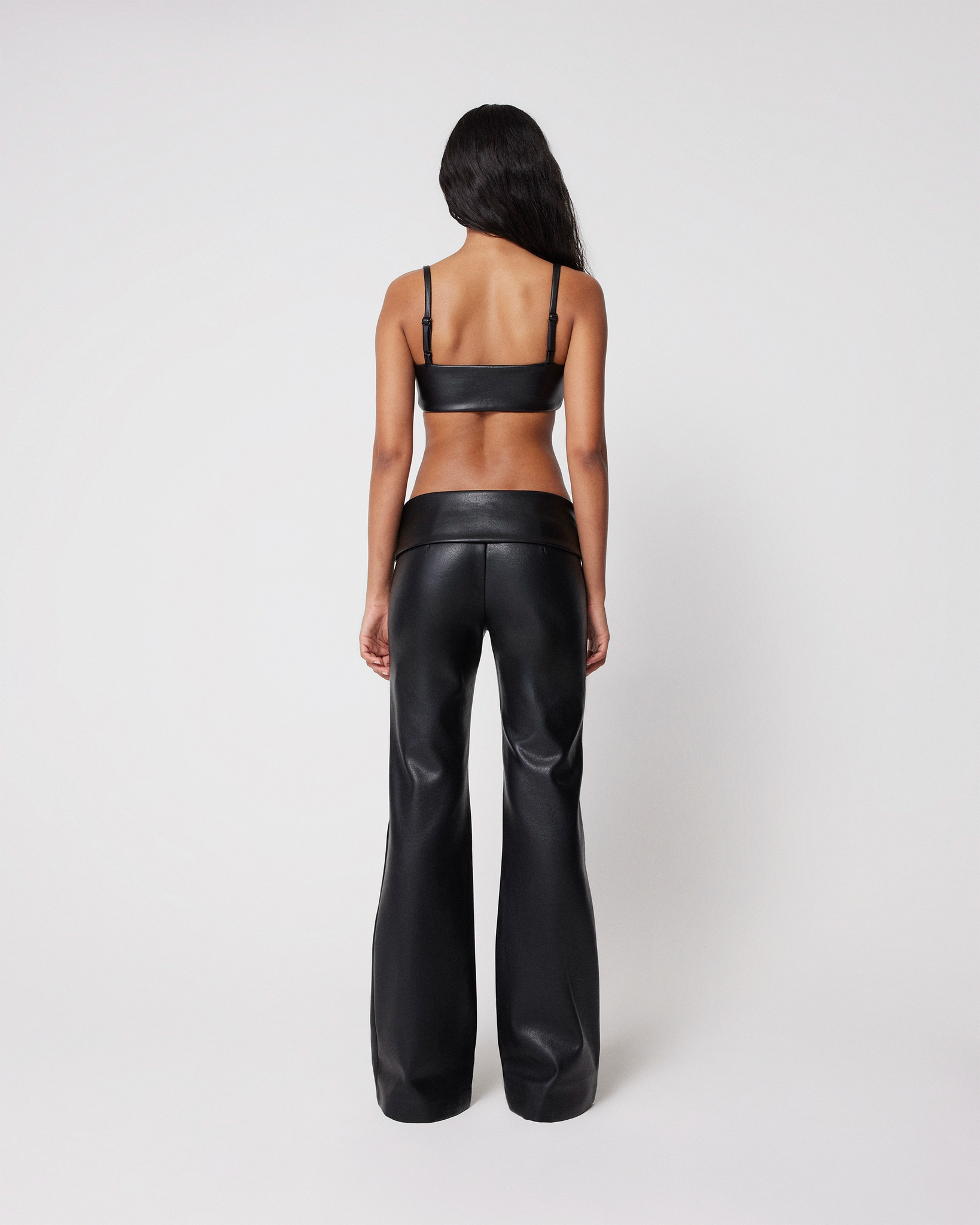Black Faux Leather Low Rise Foldover Pant | Khy