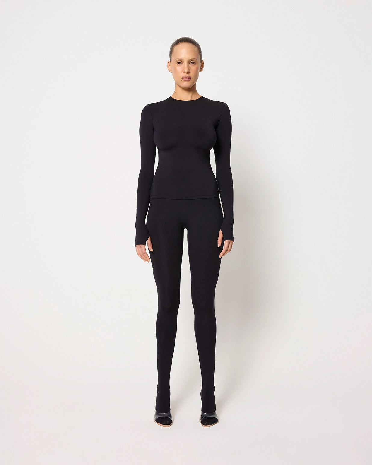 Black Long Sleeve Thumb Hole Tee Stretch | Khy